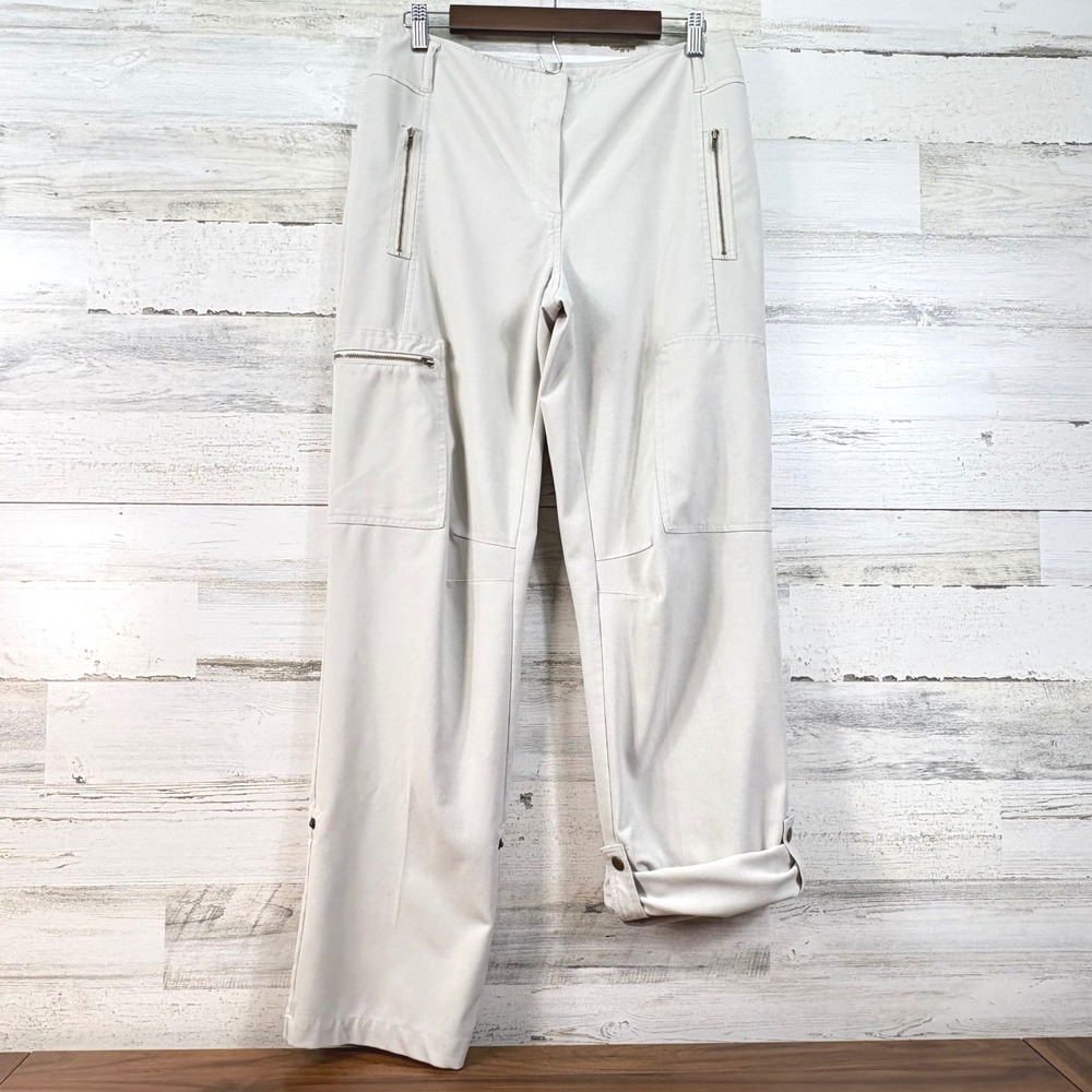 Chicos Beige Cargo Utility Pants Roll Tab Hem Stretch Hiking Size 0.5 Small